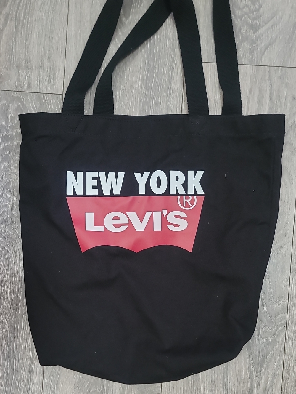 Levi's Black Canvas Tote with Red Logo and White Text